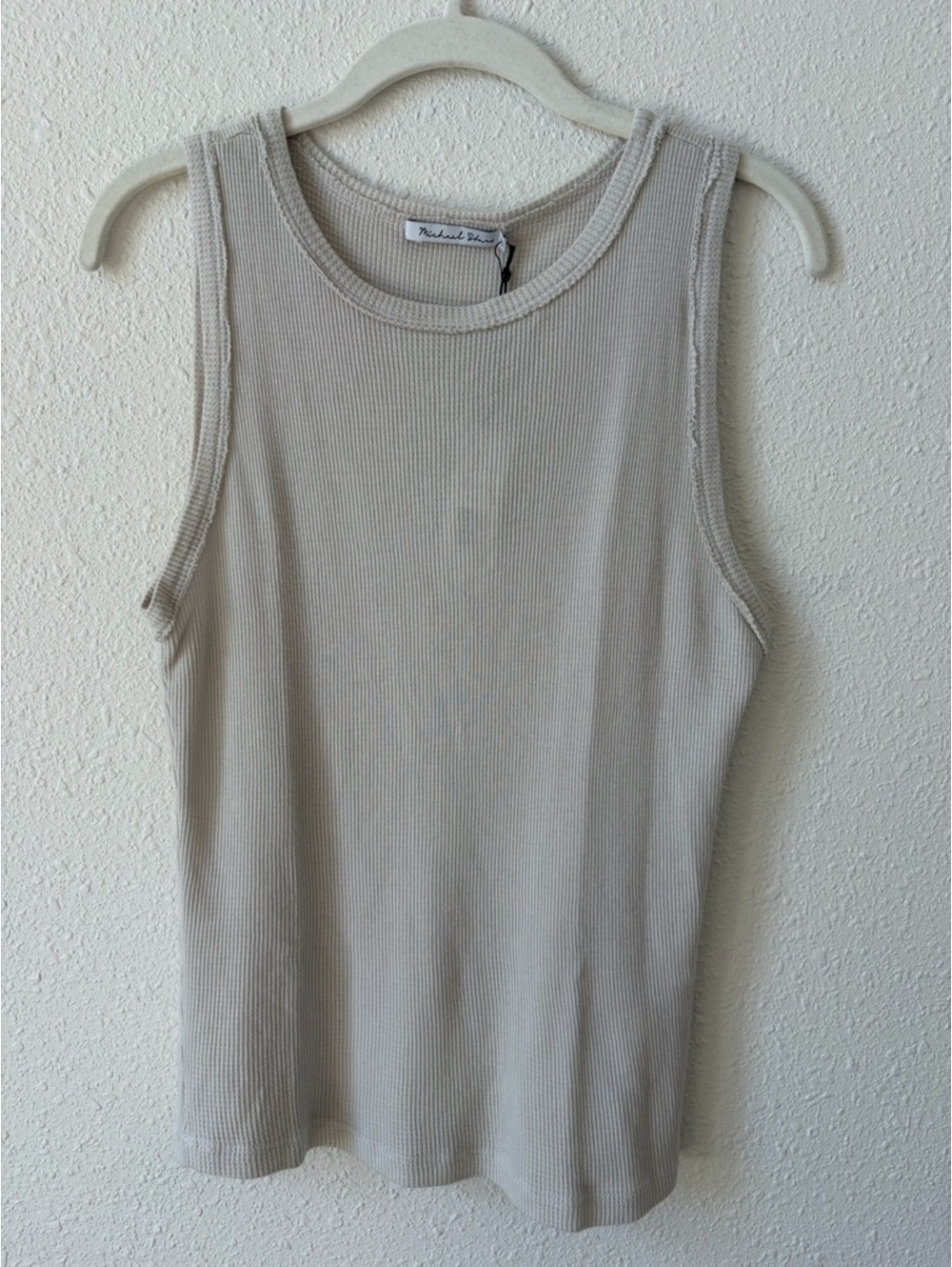Michael Stars Liv Muscle Tank Waffle Knit Ecru One Size Neutral Minimalist